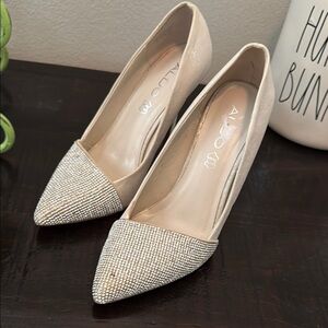 Aldo Cream and Silver Glitter Heels